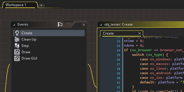A screenshot of GameMaker Studio 2 IDE with a custom accent color