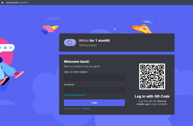 An example of a Discord phishing website - a screenshot by Mathys C.