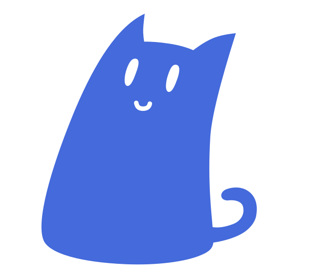 An image of the ct.js mascot, a sort of a blue blob-cat with an innocent smile