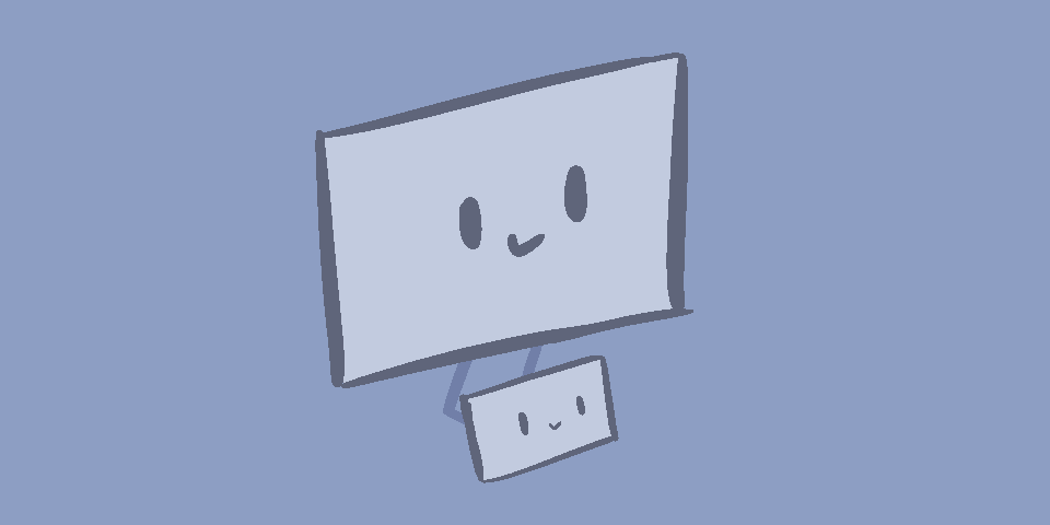 A drawing shows the same monitor, but now with a Verbatim PMT-14 mini-monitor in front of it.
Both have a silly face on their screens.